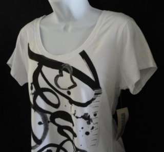 KENNETH COLE New White Black Peace Graffiti Scoop Neck T Shirt Top 