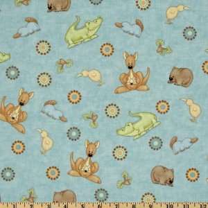  44 Wide Down Under Tossed Animals Blue Fabric By The 