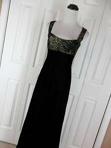 Kay Unger New York 2 Long Black Gold Evening Gown Dress Velvet Prom 