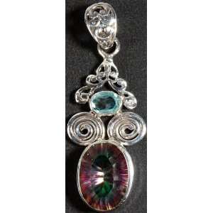  Faceted Mystic Topaz and Blue Topaz Pendant   Sterling 