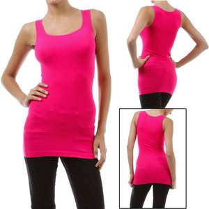 Tank Top Women Seamless Stretch Ribbed One Size LONG FIT (regular back 
