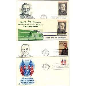   First Day Covers Harry Truman, Lyndon Johnson, Stars & Stripes Flags