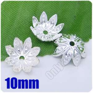 250 Pcs Silver plated flower Lotus beads Caps 10mm P102  