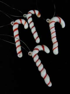 Vintage Hand Blown Glass Red White Candy Cane Ornaments Lot of 4 