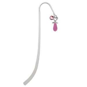  3 D Pink Baby Pacifier Silver Plated Charm Bookmark with 