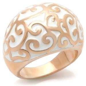  Rose Gold Plated and White Enamel Ring, 7 Jewelry