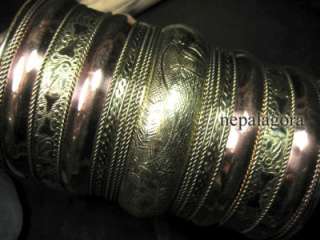   WIDE BOHO CUFF Brass copper tone bangle emboss bracelet Indian jewelry