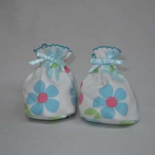 Baby Girls blue print flower Socks w/ glove end stick bow blue  