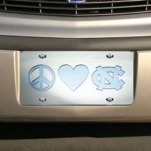   Tar Heels (UNC) Peace, Love Mirrored License Plate Automotive