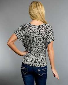 NEW Womens FASHIONABLE ANIMAL PRINT TOP with LACE ACCENT Ladies 