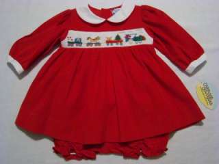 CARRIAGE BOUTIQUES 9M SMOCKED RED CORDUROY CHRISTMAS DRESS~NWTS 