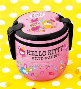 Hello Kitty x Vivid Rabbit Microwave 2 Tier Lunch Box Bento w Handle 