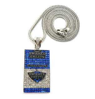Iced Out SWISHER SWEETS Pendant Silver/Blue Franco Chain SM GAP15 