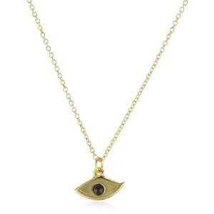 Marcia Moran Black Agate Evil Eye Pendent 18k Gold Plated Necklace 15 