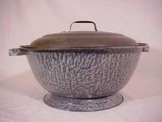 Antique Large Grey Graniteware Bread Dough Raiser Riser Mixing Bowl 