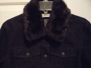 SUSAN BRISTOL Black & Metallic Removable Faux Fur Collar Denim Jacket 