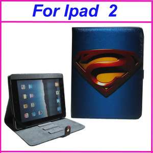 New super man Leather Case Cover With Stand For IPAD2 blue  
