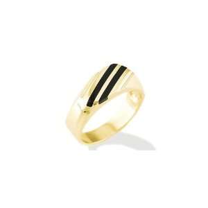  New 14k Yellow Gold Solid Black Onyx Stripes Mens Ring 