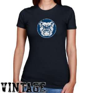 Butler Bulldogs Ladies Navy Blue Distressed Logo Vintage Slim Fit T 