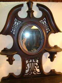 LG Antique 19thC Victorian GOTHIC Wall Hanging PARLOR MIRROR Shelf 
