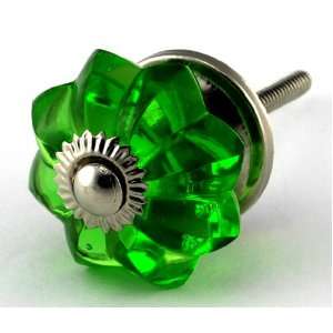 Emerald Green Glass Cabinet Knobs 4pc Cupboard Drawer Pulls & Handles 