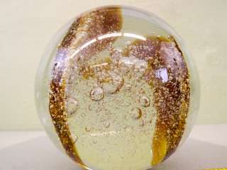 Clear Amber Bubbled Glass Heavy Standing Sphere  