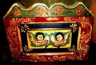 Mexican Folk Art   Gorgeous Painted Wood Retablo w/Angels  