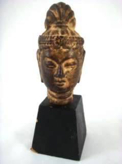 Antique Buddha Buddhism Old Metal Sculpture w Wood Base  