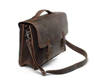 Rustic Large Leather Briefcase Messenger Laptop Bag Double Gussets 