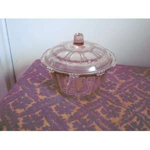  1930s PINK Glass Sugar or Serving Bowl with Lid 