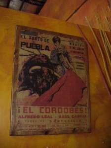 Old 1965 Bullfight Print Frame Puebla Poster 19x24 in  