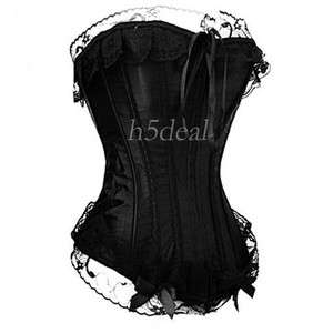 New Sexy lace trim burlesque overbust corset Bustier J  