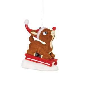  Rudolph Flocked Sledding Rudolph, Christmas Ornament