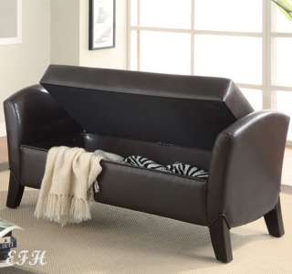   HILLMORE DARK BROWN BYCAST LEATHER STORAGE WOOD ACCENT BENCH  