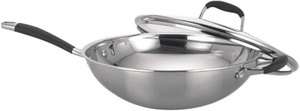 STAINLESS STEEL WOK COMMERCIAL GRADE 3 PLY GRADE WITH FLAT BOTTOM 