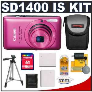 Canon PowerShot SD1400 IS Digital ELPH Camera (Pink) + 8GB Card + Case 