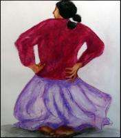 RC Gorman Untitled Purple Skirt Original Pastel Drawing, Hand Signed 