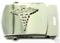 NAVY BUCKLE IN SILVER WITH CADUCEUS MEDIC  