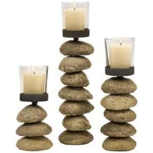  Set of 3 Cairn Candle Holders with Glass Cup