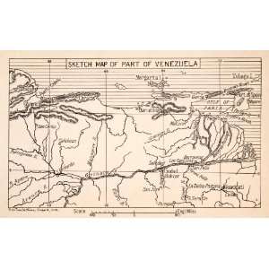 com 1912 Lithograph Map Venezuela South America Orinoco River Caracas 