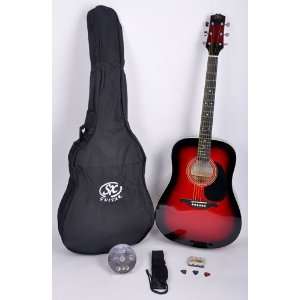 SX Mentor RDS Acoustic Guitar Package, Red with Instructional DVD 