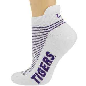   LSU Tigers Ladies White Purple Striped Ankle Socks