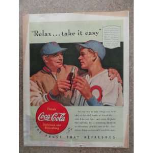 Coca Cola , Vintage 40s full page print ad. (baseball players having 