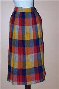 Vintage 50s Pleated Plaid Long skirt metal zip wool M  