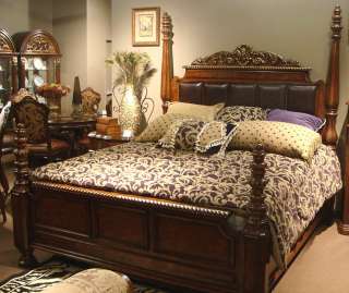 Antiqued Mocha 4 Post Carved Ca King Size Poster Bed  