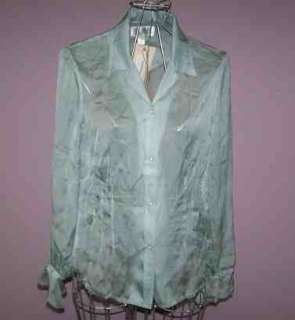 RYAN MICHAEL Green Sheer Shirt w Snaps Small Silk $76  