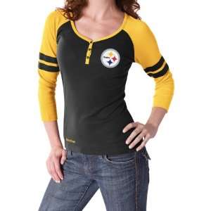   Steelers Womens 3/4 Steeve Rib Henley Top 4 XLARGE