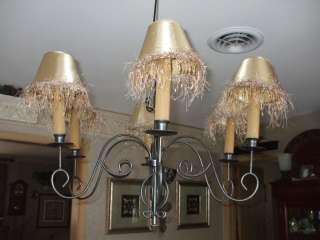 WROUGHT IRON CHANDELIER 6 CANDLE HOLDER W LAMP SHADES  
