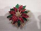 VINTAGE STYLE CHRISTMAS POINSETTIA HOLLY BROOCH PIN  