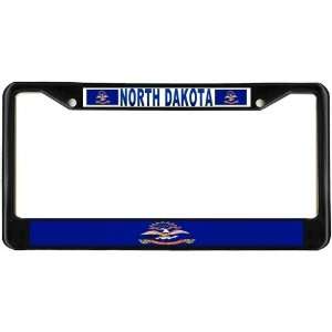  North Dakota ND State Flag Black License Plate Frame Metal 